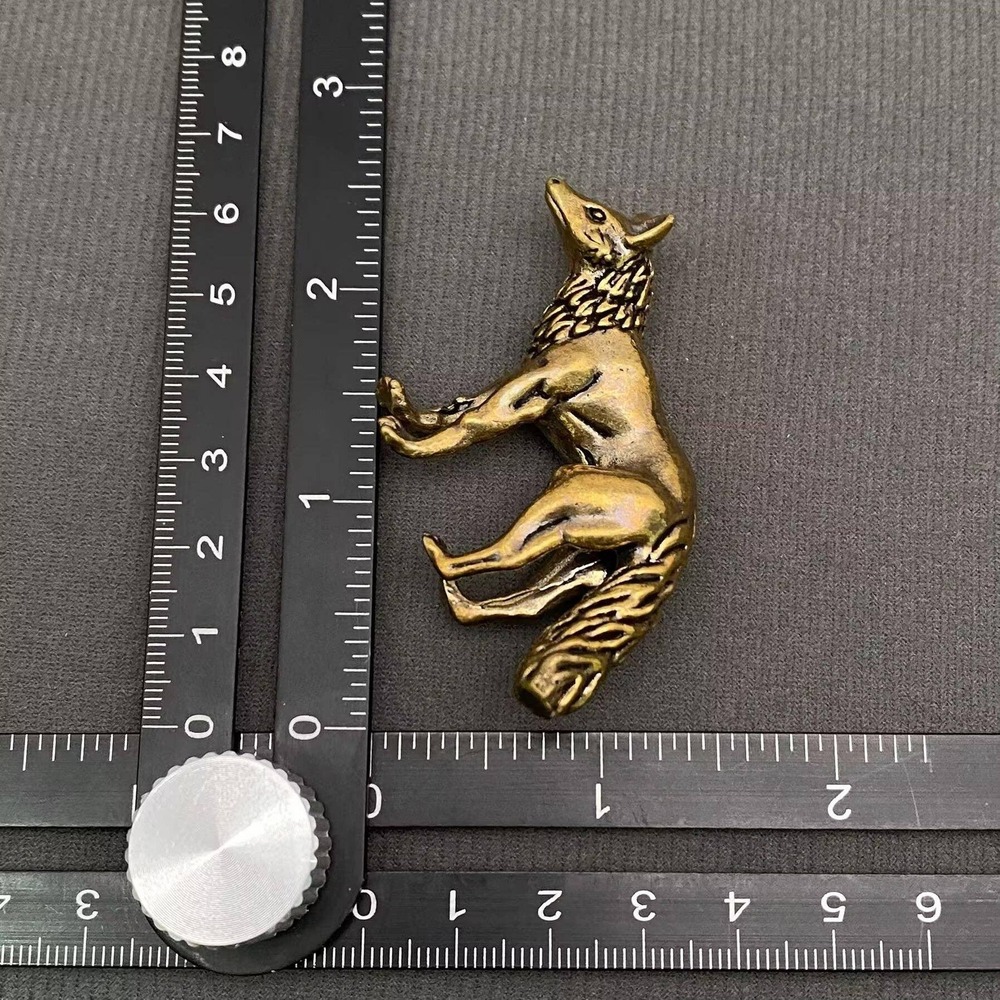 Brass Fox Figurine Miniature Wisdom Totem Altar Decor Spirit Animal 1970s Style - Picture 6 of 8